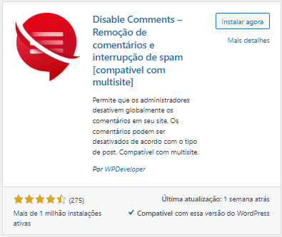  Usando o Plugin "Disable Comments" (A Solução Mais Fácil)