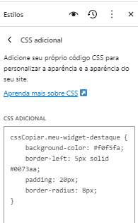 Generated Aplicando o estilo CSS para a classe do widget no Personalizador do WordPress.